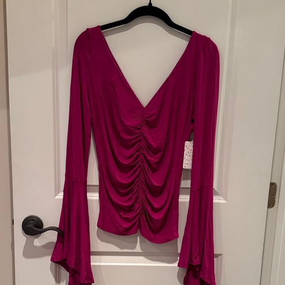 We The Free Tops - NWT Free People We The Free Magenta Ruched Bell Sleeve Blouse